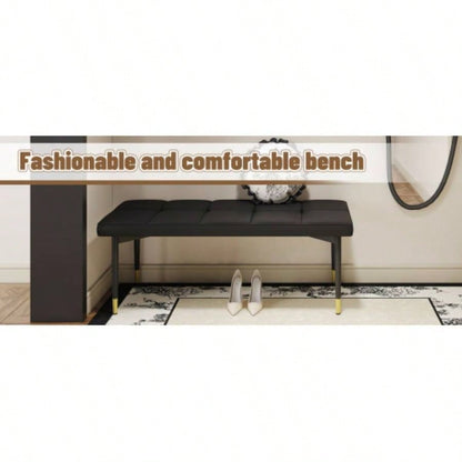 47*16 Inch Multifunctional Black Shoe - Faux PU Cushion, Sturdy Metal With Gold Accents. Suitable Bedroom, Fitting room, Storage room, Dining room, and Living room, etc. W1151P214994