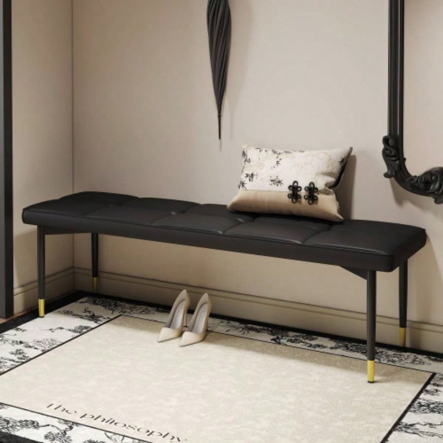 47*16 Inch Multifunctional Black Shoe - Faux PU Cushion, Sturdy Metal With Gold Accents. Suitable Bedroom, Fitting room, Storage room, Dining room, and Living room, etc. W1151P214994