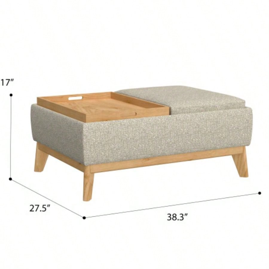 Tan Reversible Tray Ottoman