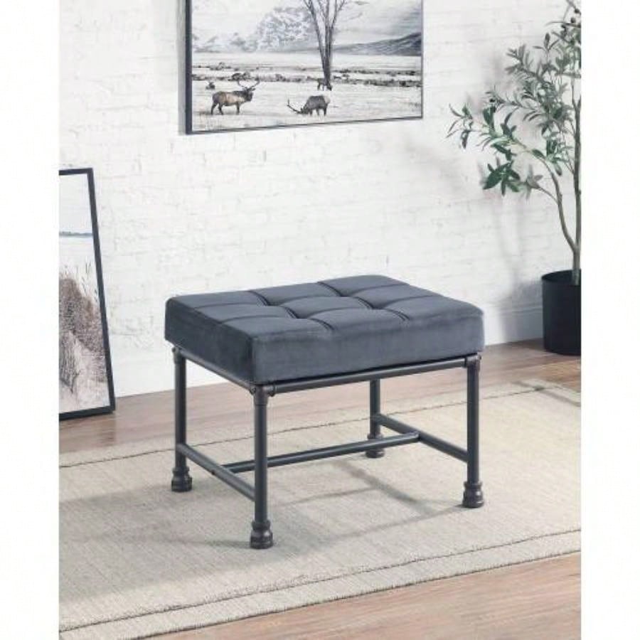 Gray Velvet Sandy Gray Ottoman