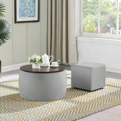 Video Round Ottoman Set with Storage, 2 in 1 combination, Round Coffee Table, Square Foot Rest Footstool Living Room Bedroom Entryway Office