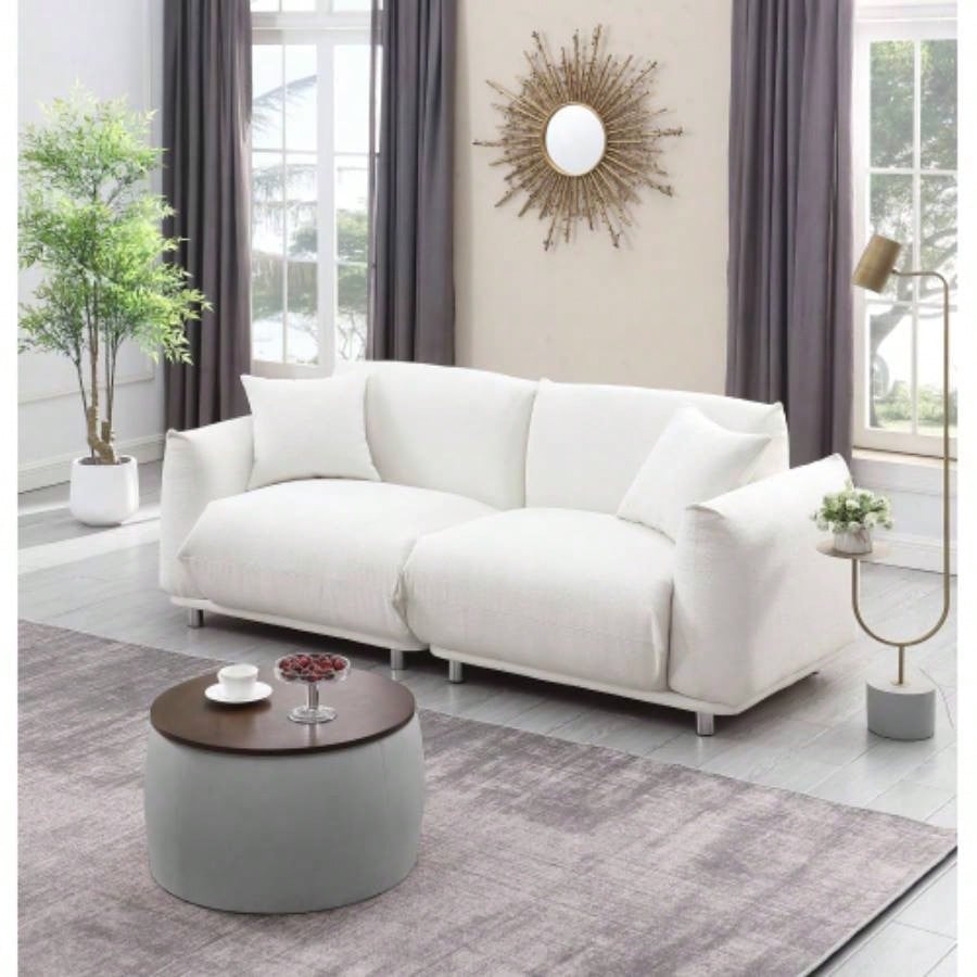 Video Round Ottoman Set with Storage, 2 in 1 combination, Round Coffee Table, Square Foot Rest Footstool Living Room Bedroom Entryway Office