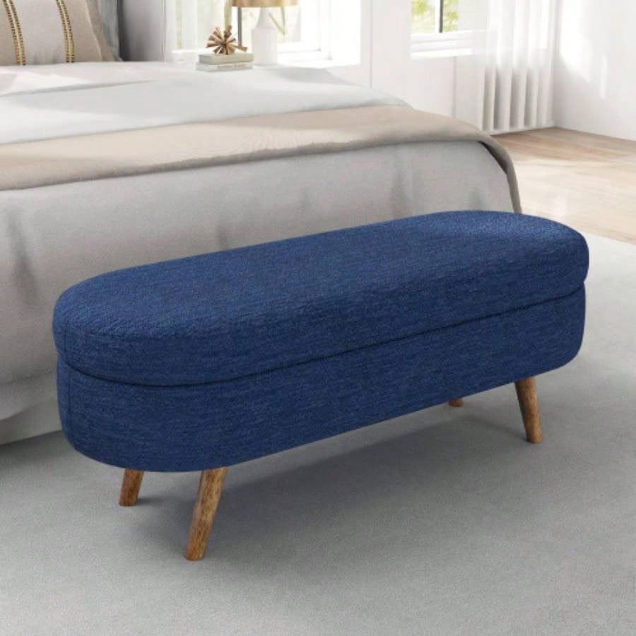 Ottoman Oval Storage, Rubber Wood, BLUE43.5x16x16