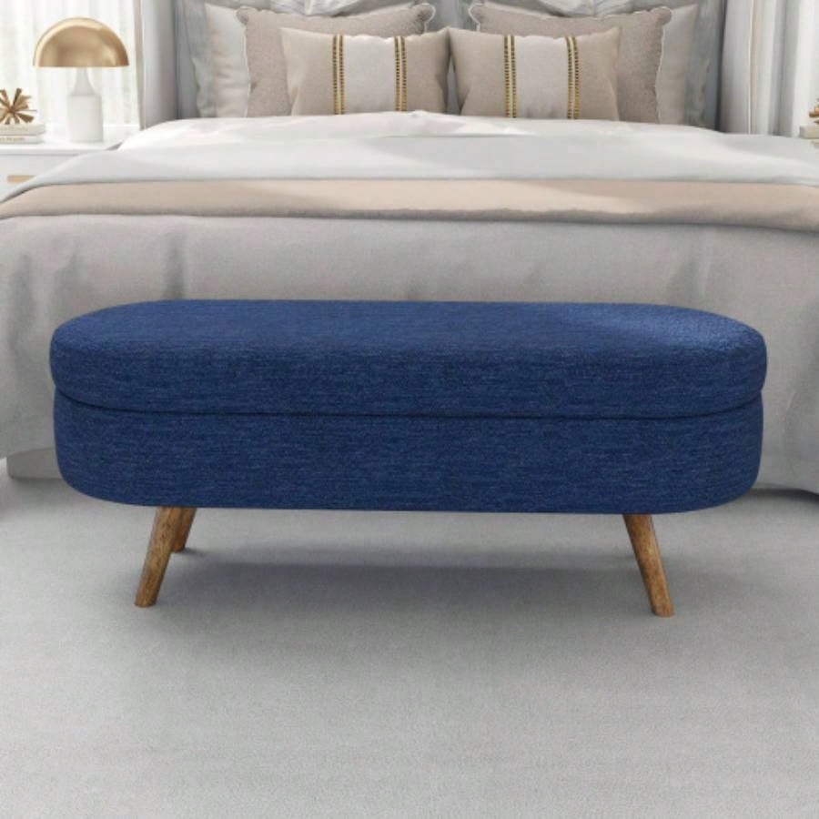 Ottoman Oval Storage, Rubber Wood, BLUE43.5x16x16