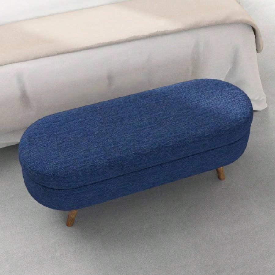 Ottoman Oval Storage, Rubber Wood, BLUE43.5x16x16