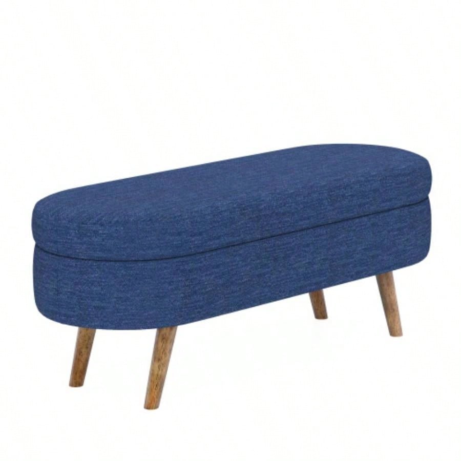 Ottoman Oval Storage, Rubber Wood, BLUE43.5x16x16