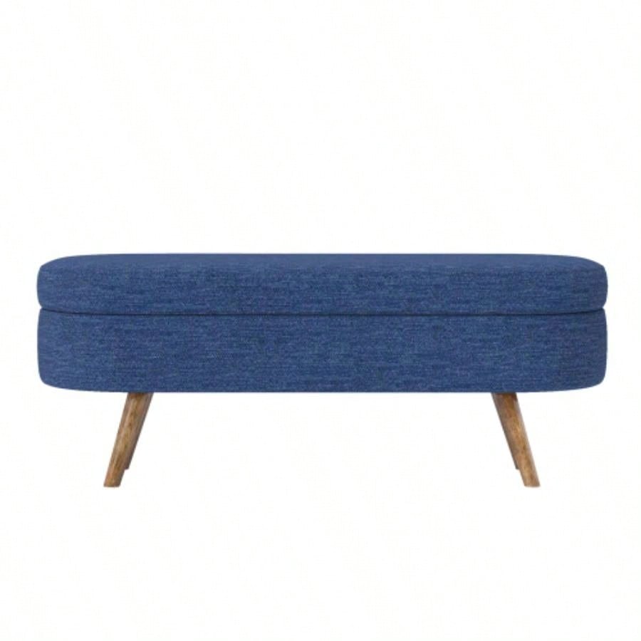 Ottoman Oval Storage, Rubber Wood, BLUE43.5x16x16