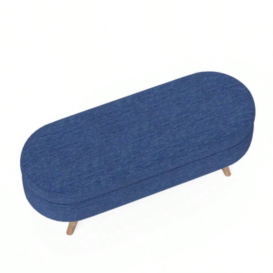 Ottoman Oval Storage, Rubber Wood, BLUE43.5x16x16