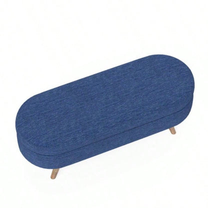 Ottoman Oval Storage, Rubber Wood, BLUE43.5x16x16