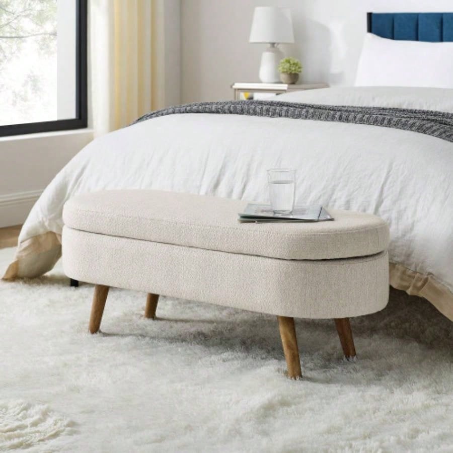 Ottoman Oval Storage, Rubber Wood, BLUE43.5x16x16