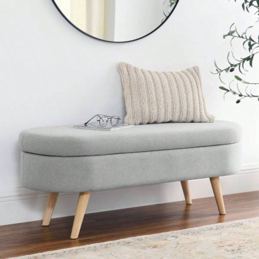 Ottoman Oval Storage, Rubber Wood, BLUE43.5x16x16
