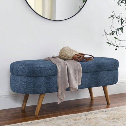 Ottoman Oval Storage, Rubber Wood, BLUE43.5x16x16