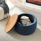Round Storage Ottoman, 2 in 1 Function, Work as End table and Ottoman, Navy 25.5x25.5x14.5