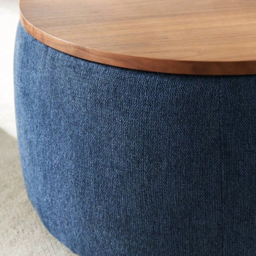 Round Storage Ottoman, 2 in 1 Function, Work as End table and Ottoman, Navy 25.5x25.5x14.5