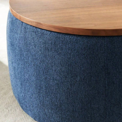 Round Storage Ottoman, 2 in 1 Function, Work as End table and Ottoman, Navy 25.5x25.5x14.5