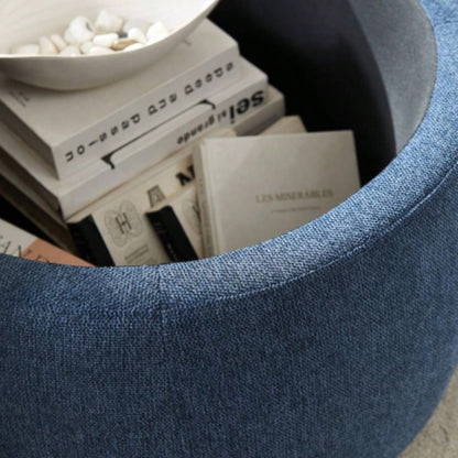 Round Storage Ottoman, 2 in 1 Function, Work as End table and Ottoman, Navy 25.5x25.5x14.5