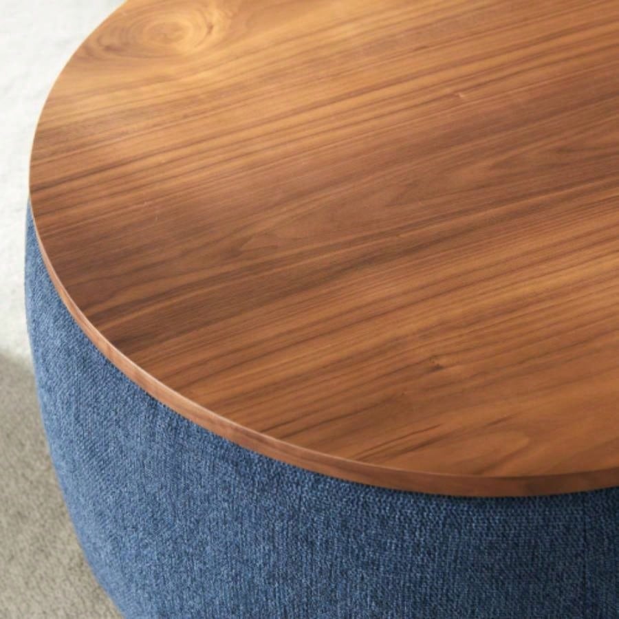 Round Storage Ottoman, 2 in 1 Function, Work as End table and Ottoman, Navy 25.5x25.5x14.5