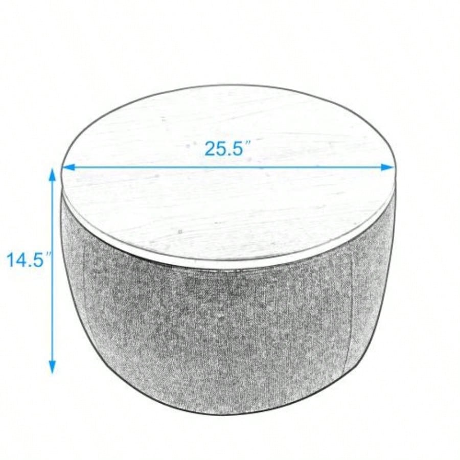 Round Storage Ottoman, 2 in 1 Function, Work as End table and Ottoman, Navy 25.5x25.5x14.5