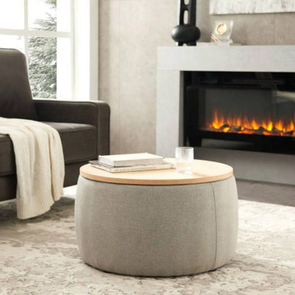 Round Storage Ottoman, 2 in 1 Function, Work as End table and Ottoman, Navy 25.5x25.5x14.5