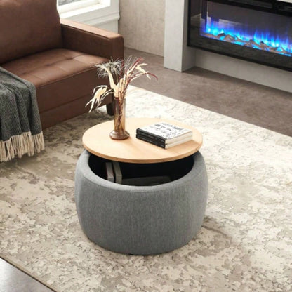 Round Storage Ottoman, 2 in 1 Function, Work as End table and Ottoman, Navy 25.5x25.5x14.5