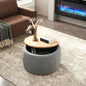 Round Storage Ottoman, 2 in 1 Function, Work as End table and Ottoman, Navy 25.5x25.5x14.5