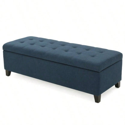 Upholstered Storage Ottoman, Entryway, End of Bed, Ottoman Foot Rest Living Room Bedroom, Navy Blue 50.75 Length