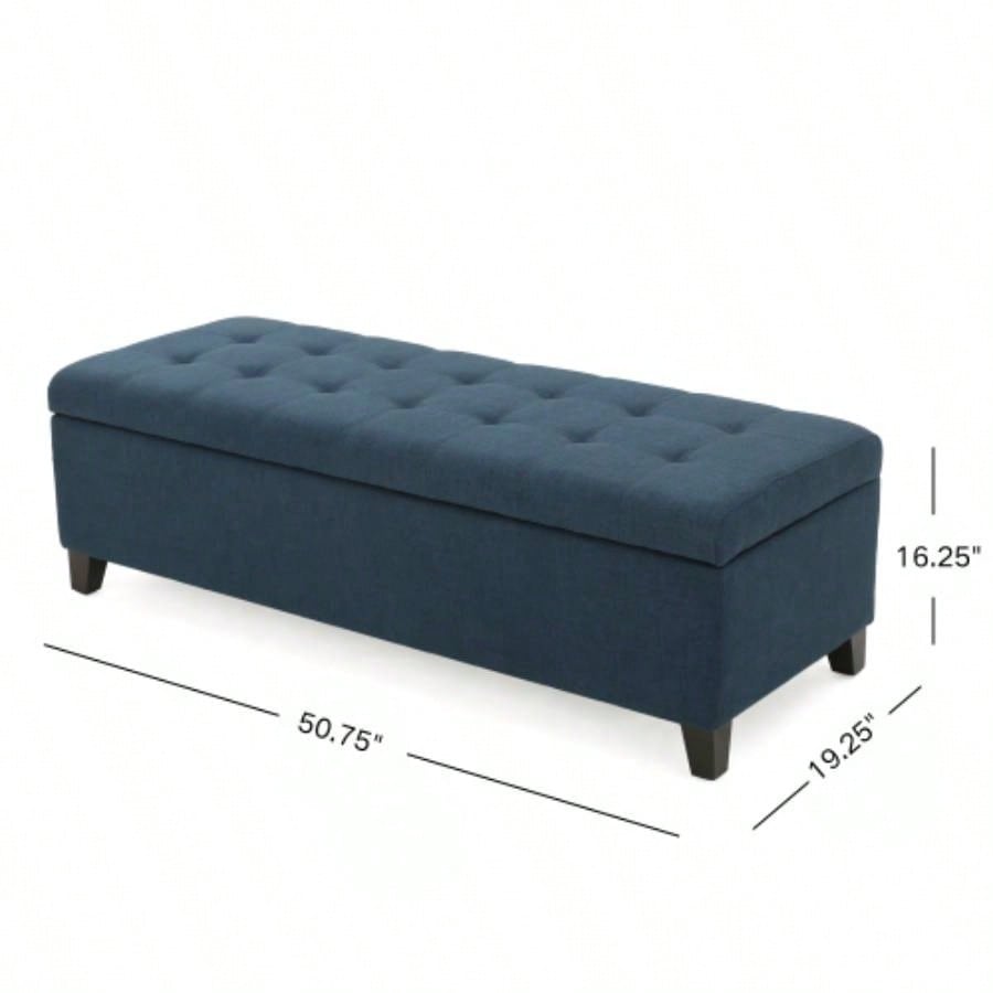 Upholstered Storage Ottoman, Entryway, End of Bed, Ottoman Foot Rest Living Room Bedroom, Navy Blue 50.75 Length