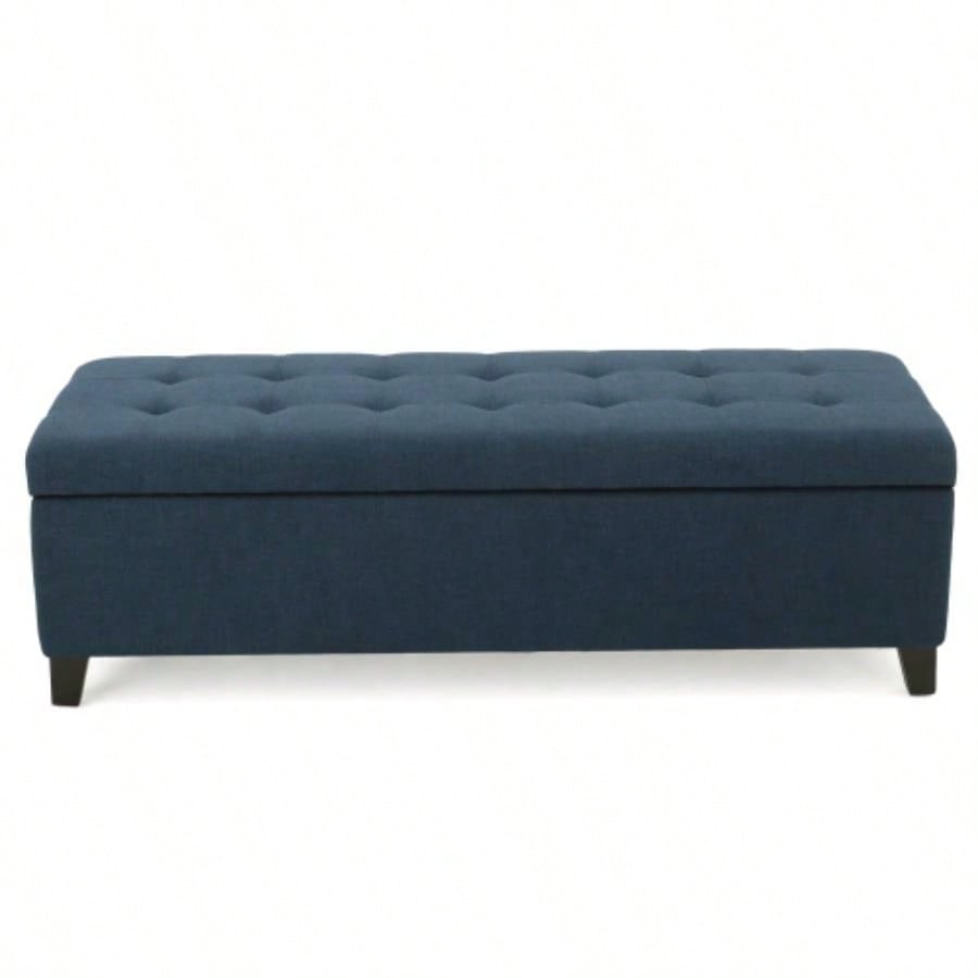 Upholstered Storage Ottoman, Entryway, End of Bed, Ottoman Foot Rest Living Room Bedroom, Navy Blue 50.75 Length