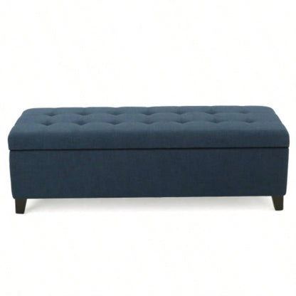 Upholstered Storage Ottoman, Entryway, End of Bed, Ottoman Foot Rest Living Room Bedroom, Navy Blue 50.75 Length