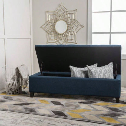 Upholstered Storage Ottoman, Entryway, End of Bed, Ottoman Foot Rest Living Room Bedroom, Navy Blue 50.75 Length