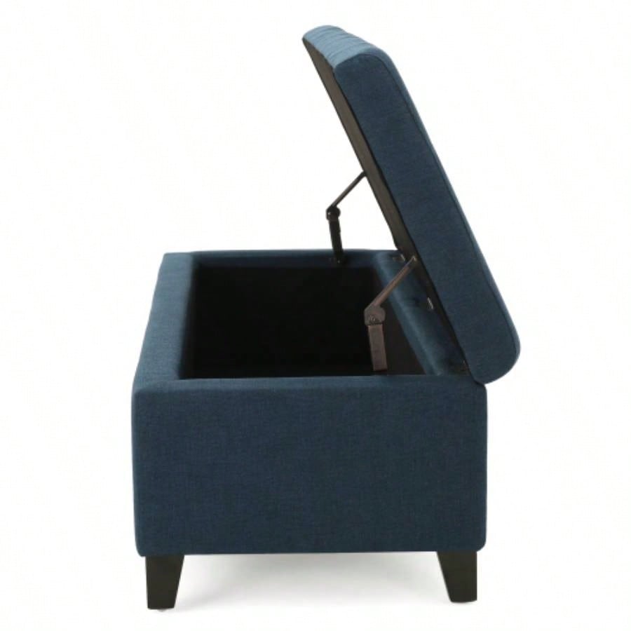 Upholstered Storage Ottoman, Entryway, End of Bed, Ottoman Foot Rest Living Room Bedroom, Navy Blue 50.75 Length