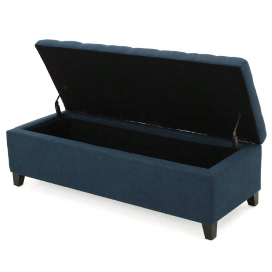 Upholstered Storage Ottoman, Entryway, End of Bed, Ottoman Foot Rest Living Room Bedroom, Navy Blue 50.75 Length