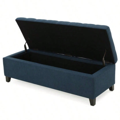 Upholstered Storage Ottoman, Entryway, End of Bed, Ottoman Foot Rest Living Room Bedroom, Navy Blue 50.75 Length