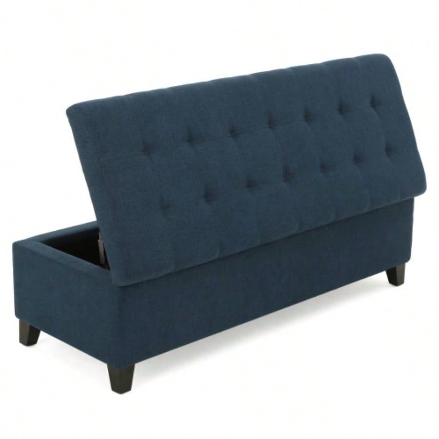 Upholstered Storage Ottoman, Entryway, End of Bed, Ottoman Foot Rest Living Room Bedroom, Navy Blue 50.75 Length