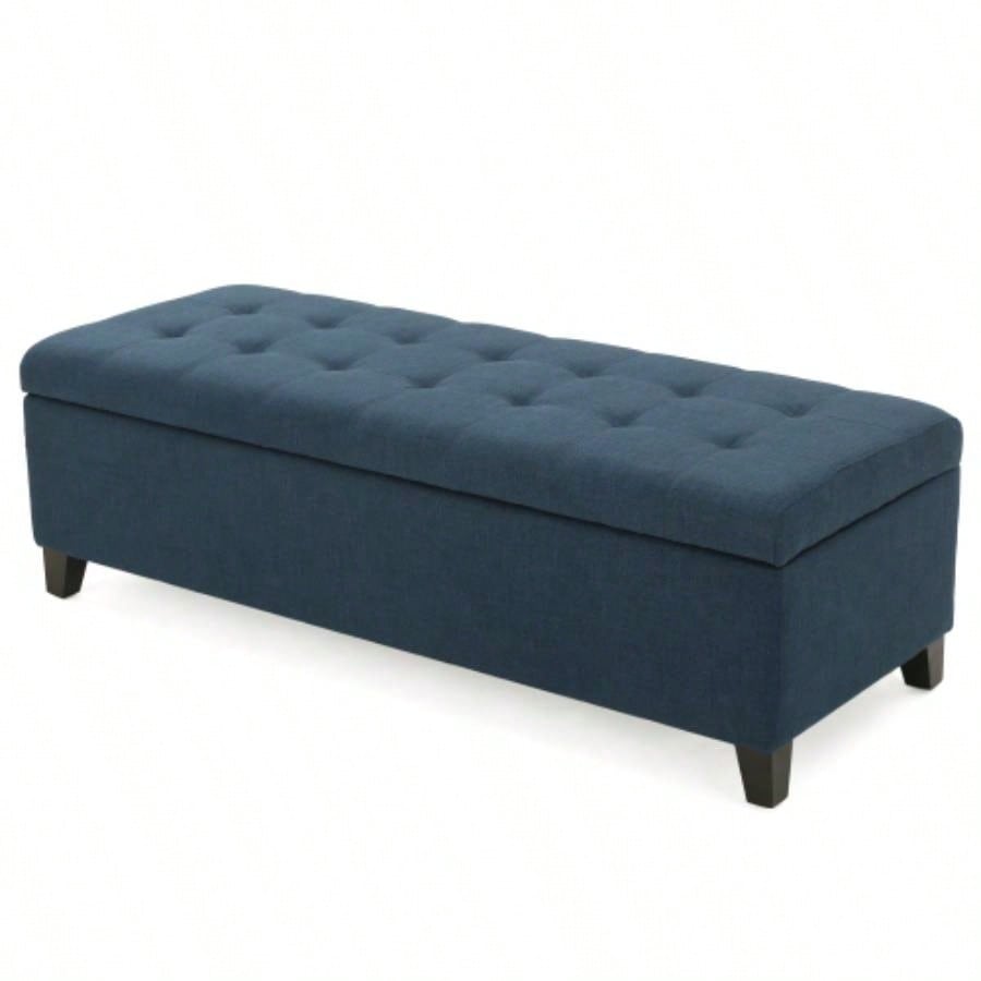 Upholstered Storage Ottoman, Entryway, End of Bed, Ottoman Foot Rest Living Room Bedroom, Navy Blue 50.75 Length