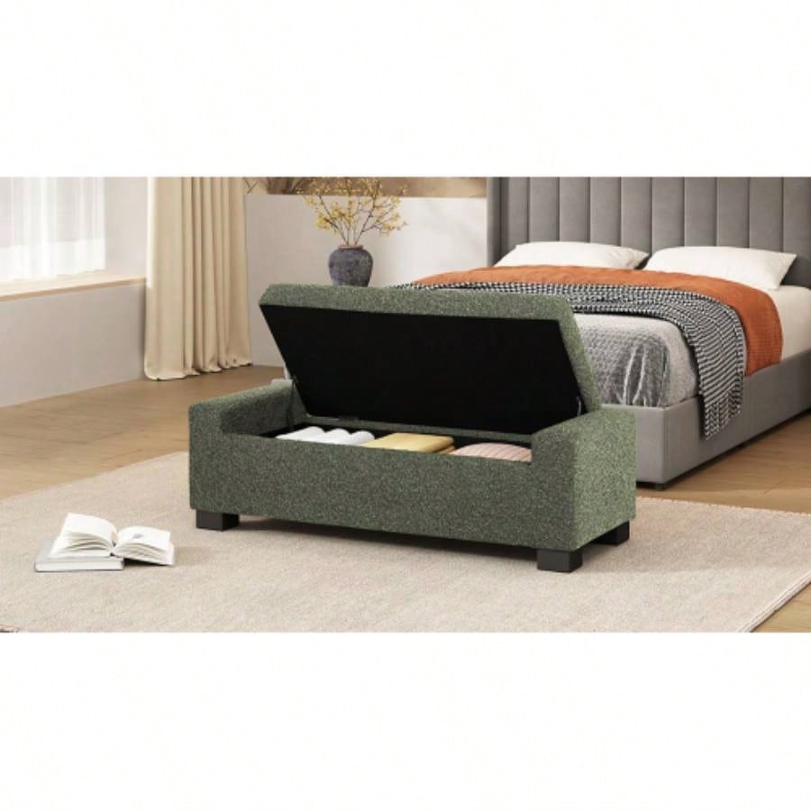 50 Ottoman in Textured Fabric, Rectangular Design with Hinged Lid Seating, Footrest, and Hidden Storage, Living Room, Bedroom, or Entryway