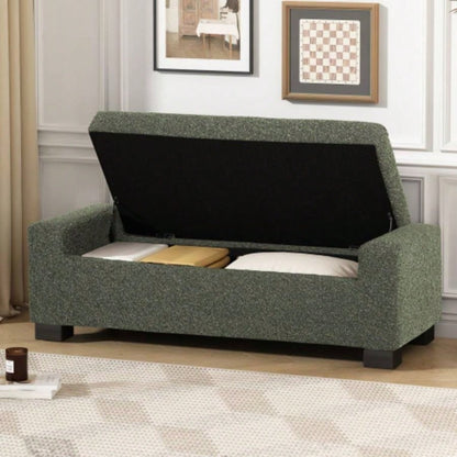 50 Ottoman in Textured Fabric, Rectangular Design with Hinged Lid Seating, Footrest, and Hidden Storage, Living Room, Bedroom, or Entryway
