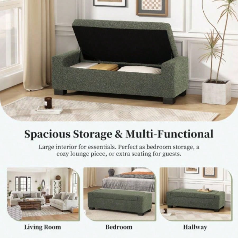 50 Ottoman in Textured Fabric, Rectangular Design with Hinged Lid Seating, Footrest, and Hidden Storage, Living Room, Bedroom, or Entryway