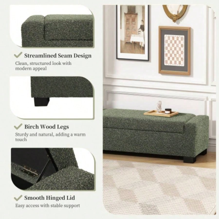 50 Ottoman in Textured Fabric, Rectangular Design with Hinged Lid Seating, Footrest, and Hidden Storage, Living Room, Bedroom, or Entryway
