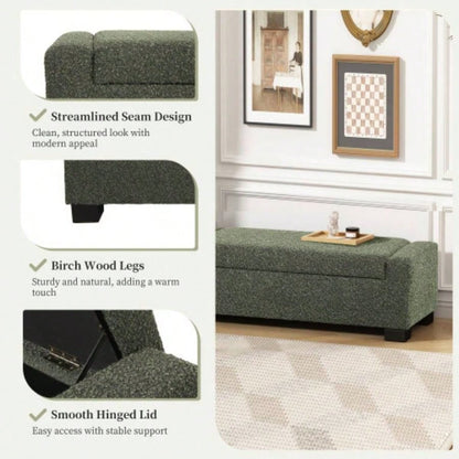 50 Ottoman in Textured Fabric, Rectangular Design with Hinged Lid Seating, Footrest, and Hidden Storage, Living Room, Bedroom, or Entryway