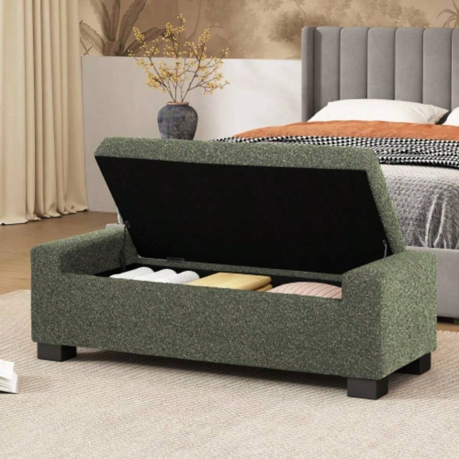 50 Ottoman in Textured Fabric, Rectangular Design with Hinged Lid Seating, Footrest, and Hidden Storage, Living Room, Bedroom, or Entryway