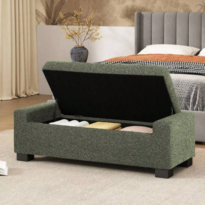 50 Ottoman in Textured Fabric, Rectangular Design with Hinged Lid Seating, Footrest, and Hidden Storage, Living Room, Bedroom, or Entryway