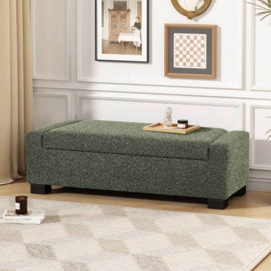 50 Ottoman in Textured Fabric, Rectangular Design with Hinged Lid Seating, Footrest, and Hidden Storage, Living Room, Bedroom, or Entryway