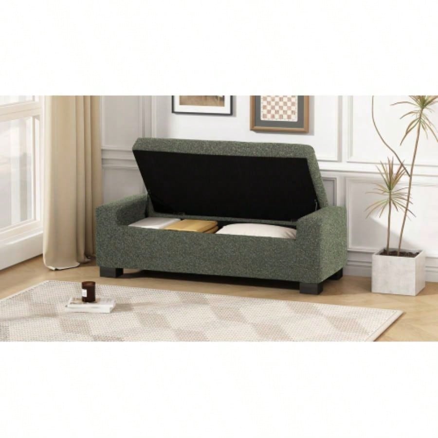 50 Ottoman in Textured Fabric, Rectangular Design with Hinged Lid Seating, Footrest, and Hidden Storage, Living Room, Bedroom, or Entryway