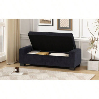 50 Ottoman in Textured Fabric, Rectangular Design with Hinged Lid Seating, Footrest, and Hidden Storage, Living Room, Bedroom, or Entryway