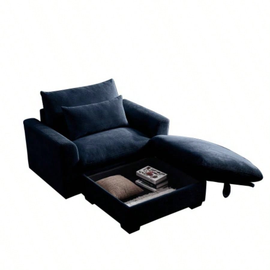 Corduroy Fabric Ottomans Footrest to Combine with 2 Seater Sofa, 3 Seater Sofa and 4 Seater Sofa, Bule Corduroy