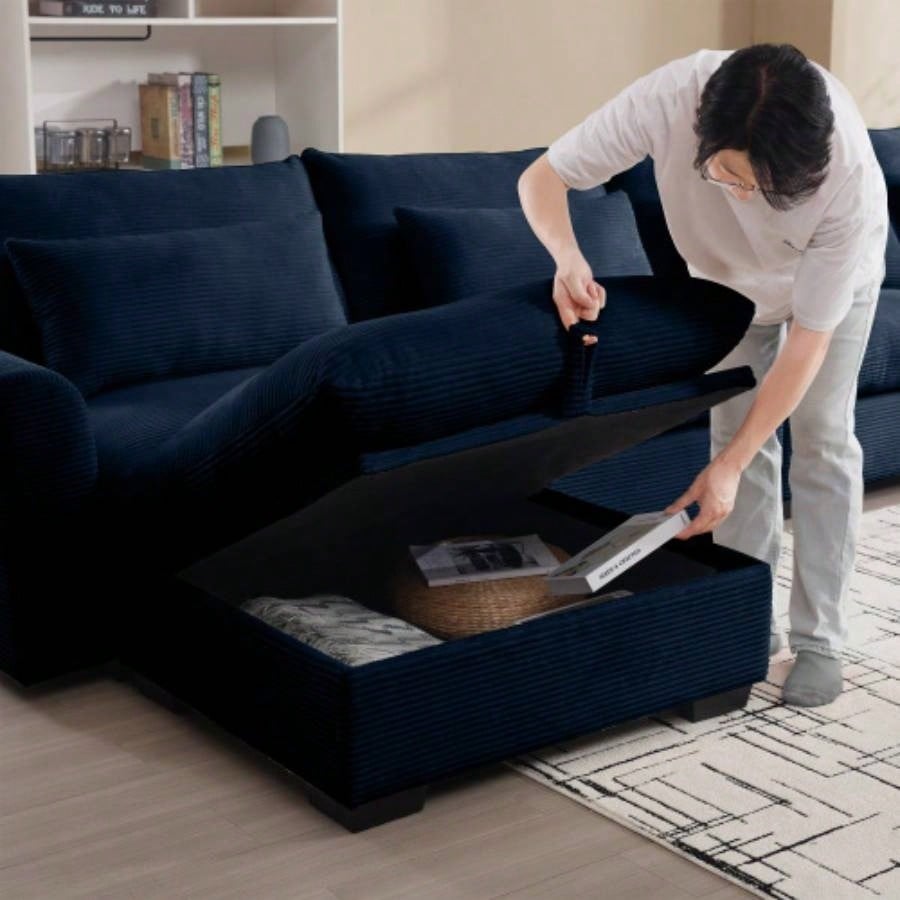Corduroy Fabric Ottomans Footrest to Combine with 2 Seater Sofa, 3 Seater Sofa and 4 Seater Sofa, Bule Corduroy