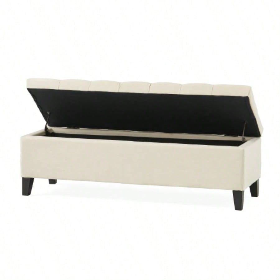 Button - Tufted and - Stitched Storage Ottoman, Beige
