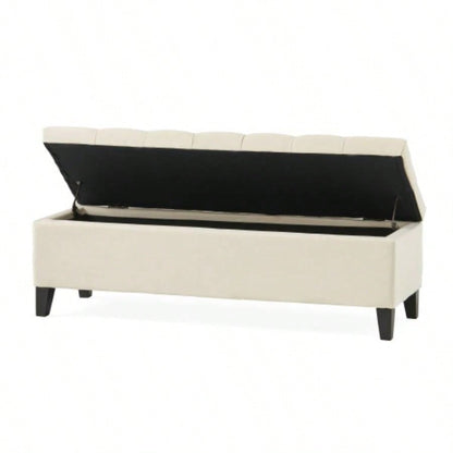 Button - Tufted and - Stitched Storage Ottoman, Beige