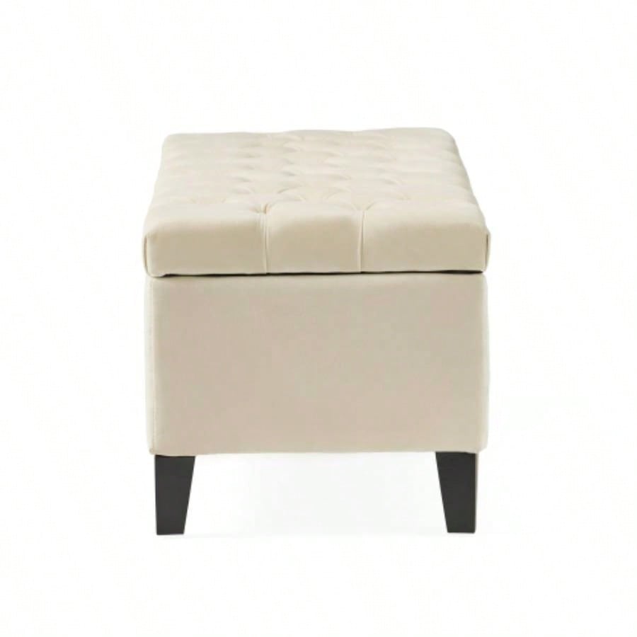 Button - Tufted and - Stitched Storage Ottoman, Beige